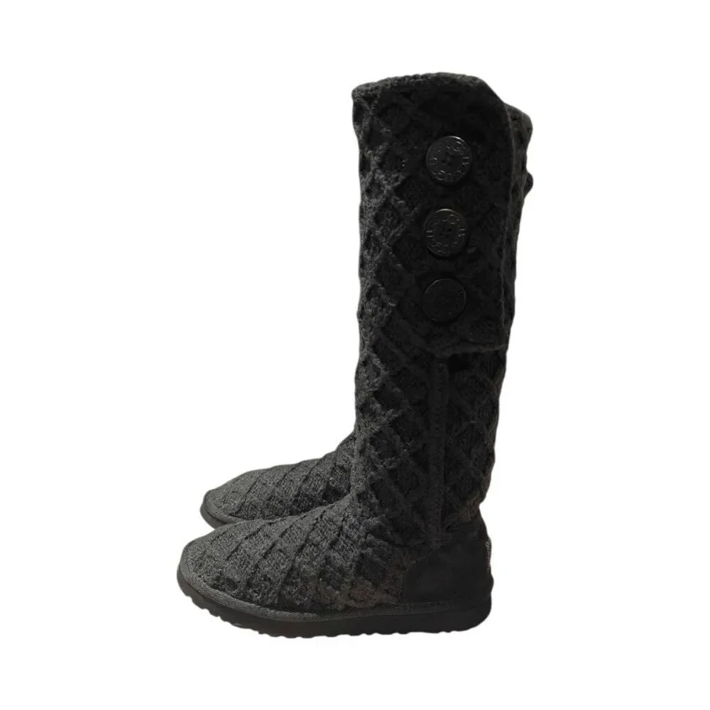 UGG Lattice Cardy Tall Black Knit Winter Boot Size 7